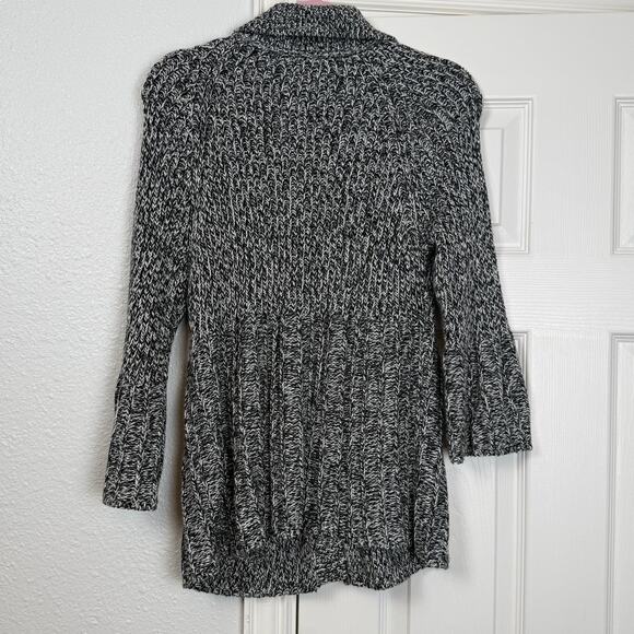 Ann Taylor Chunky Knit Button Front Cardigan Sweater | Black Marled | Size Large - Picture 3 of 9